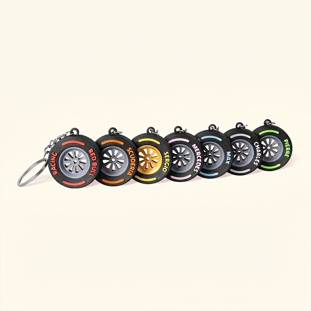 Personalized 3D Car Tire Keychain Custom Text Car Accessory Gift for Racing Fans and Drivers
