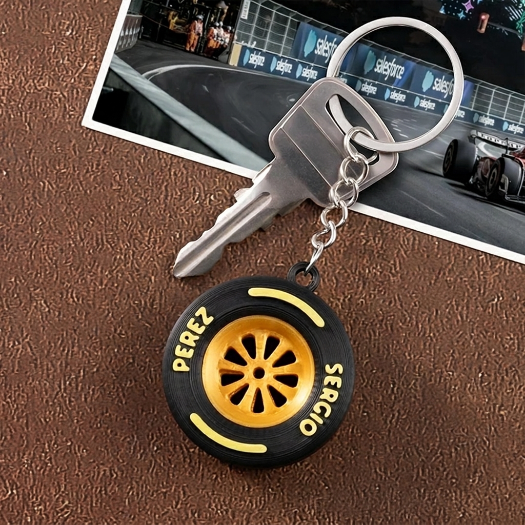 Personalized 3D Car Tire Keychain Custom Text Car Accessory Gift for Racing Fans and Drivers