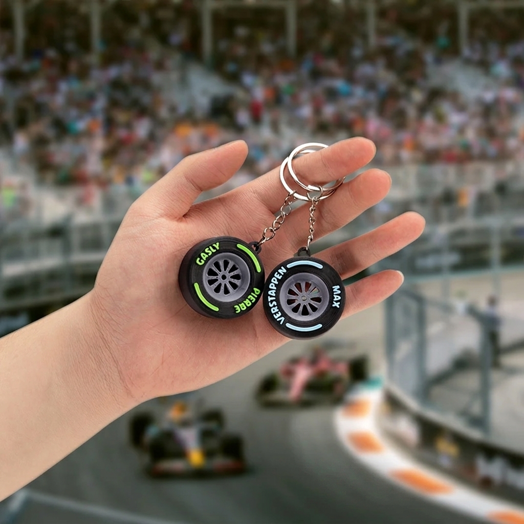 Personalized 3D Car Tire Keychain Custom Text Car Accessory Gift for Racing Fans and Drivers
