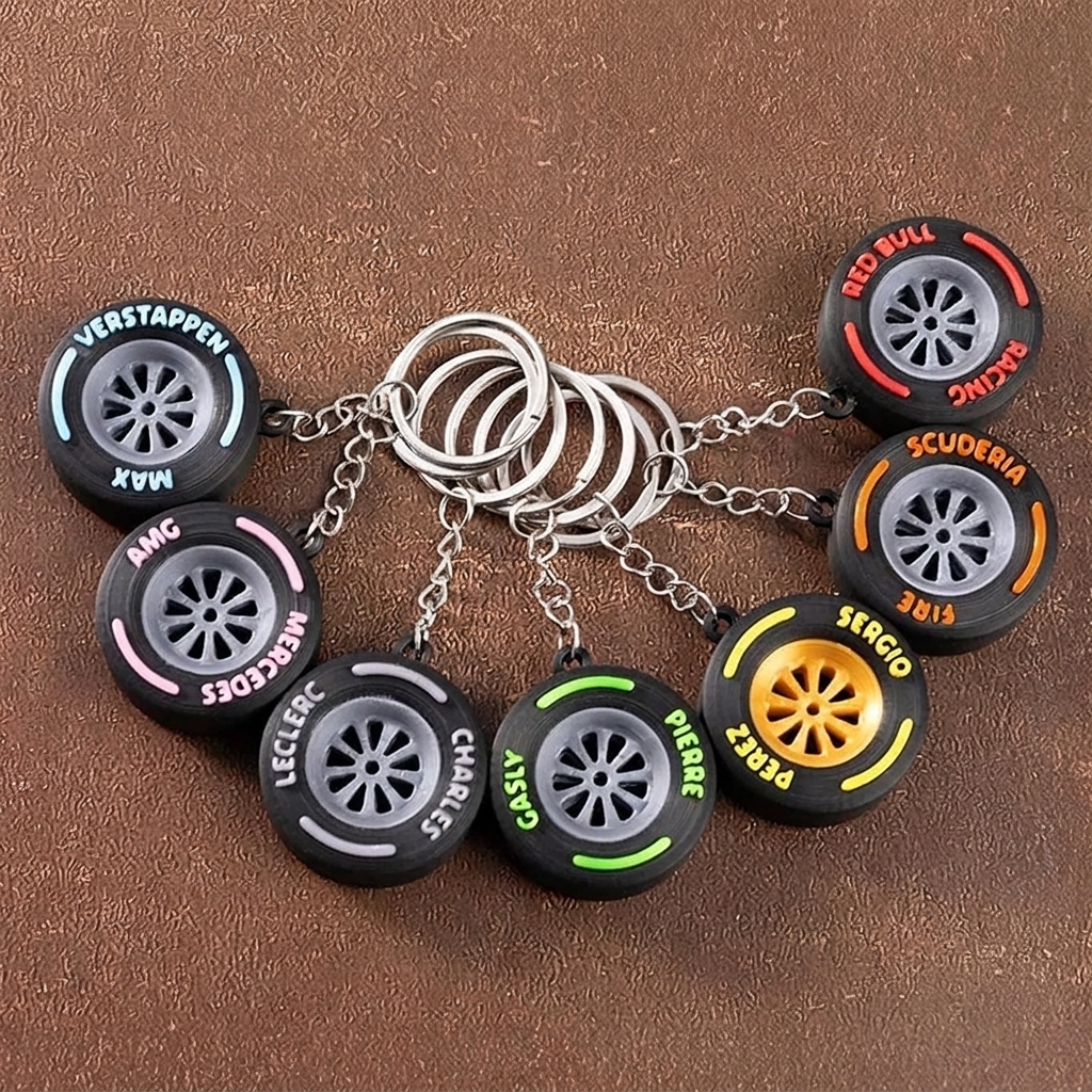 Personalized 3D Car Tire Keychain Custom Text Car Accessory Gift for Racing Fans and Drivers