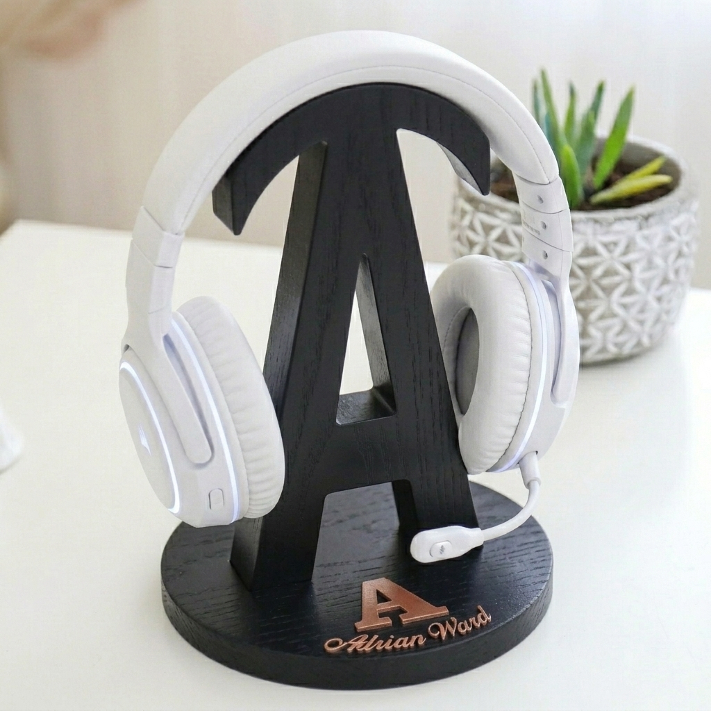 Personalized Letter Name Headphone Stand Custom Holder for Boyfriend Husband - Anniversary & Valentine's Gift