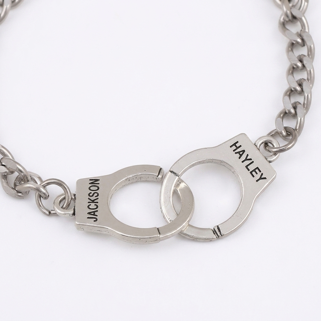 Personalized Couple Handcuffs and Bracelets with Engraved Name Anniversary Gift for Him Her Valentine's Day Gift 