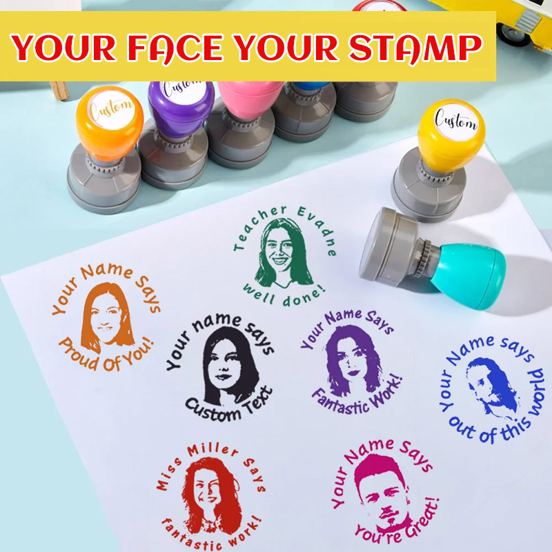 Personalized Face Portrait Self-Inking Teacher Stamp with Text Grading Stationery Back To School Thank You Gift for Teacher