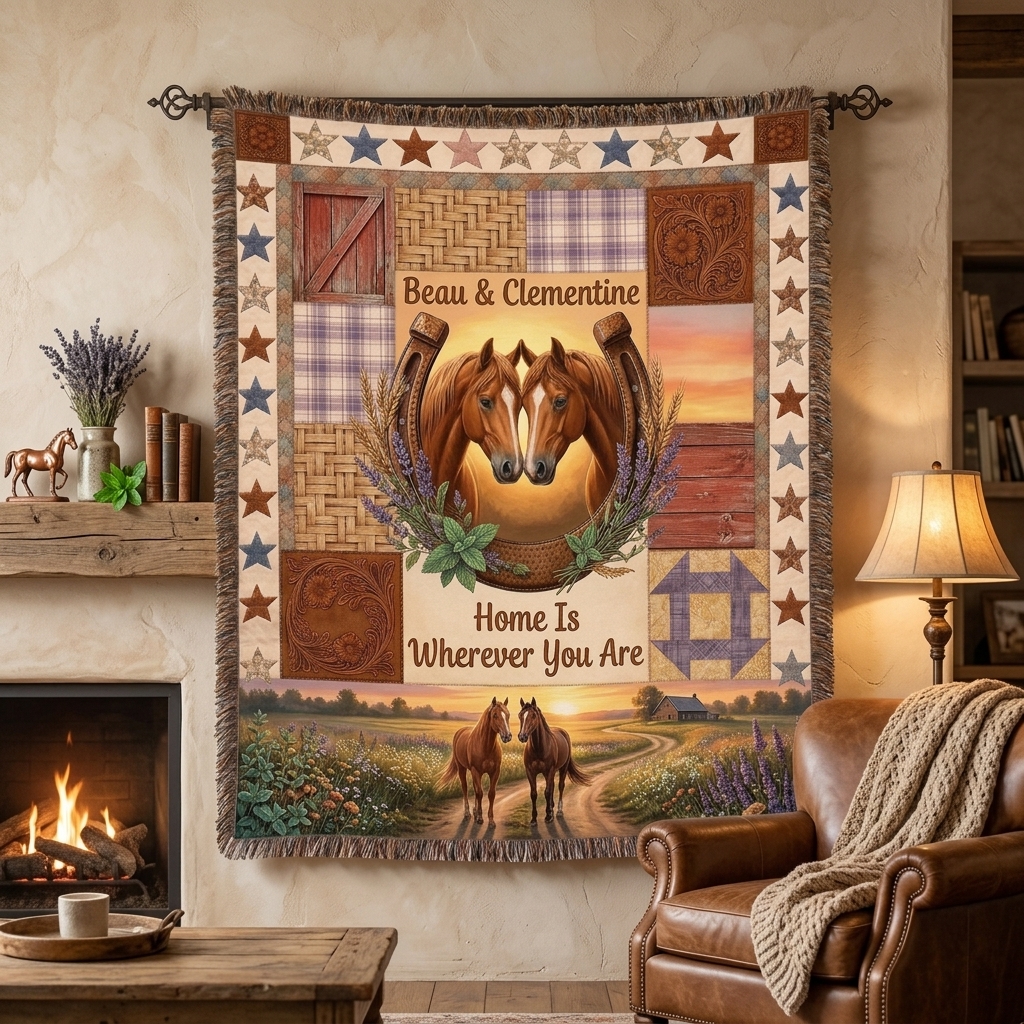 Personalized Home Is Whrer You Are Tassel Soft Throw Blanket with Name Bedroom Housewarming Anniversary Gift for Couple Horse Owner