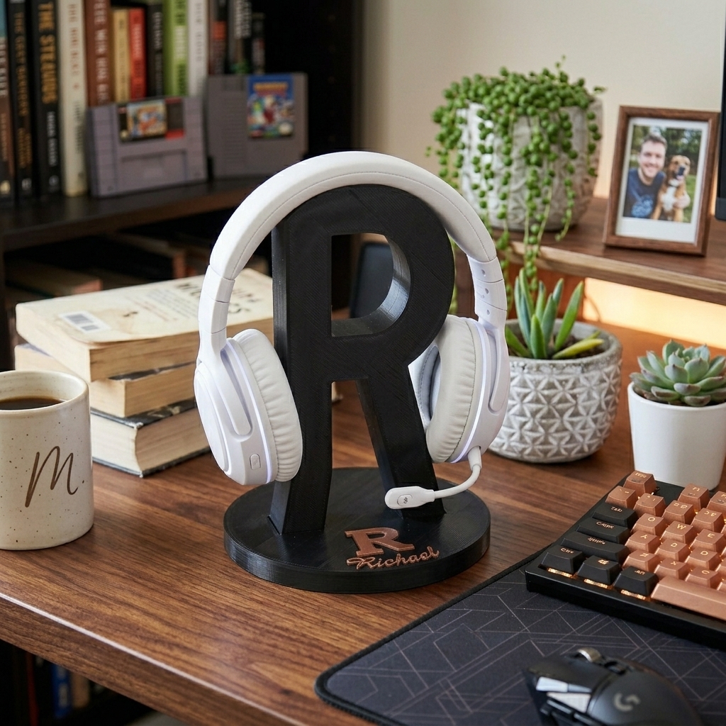 Personalized Letter Name Headphone Stand Custom Holder for Boyfriend Husband - Anniversary & Valentine's Gift