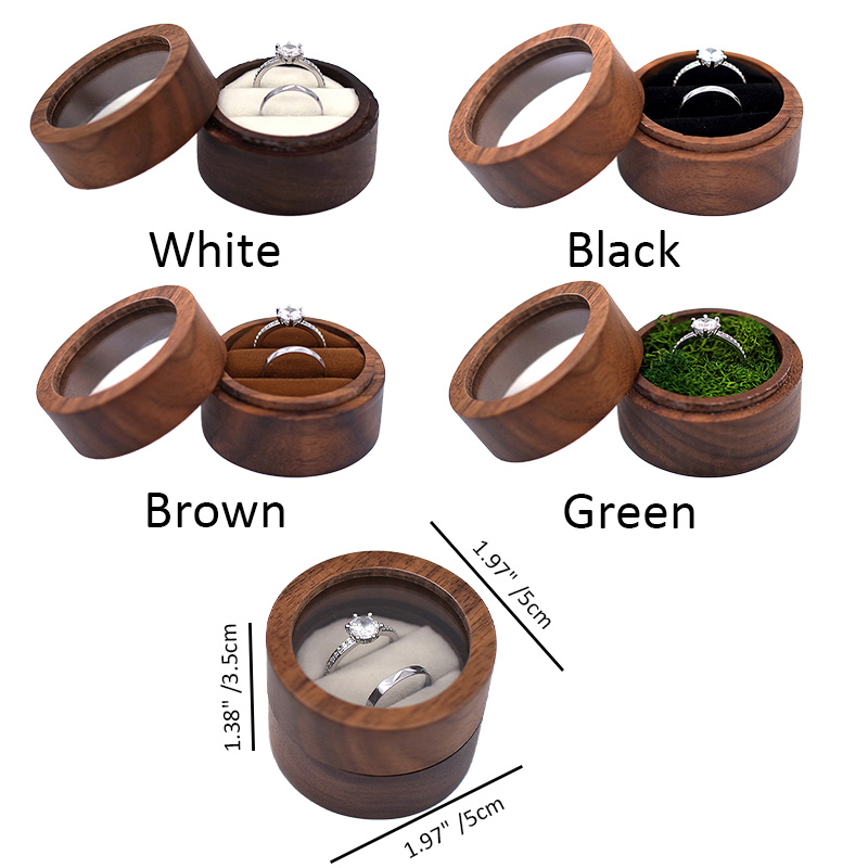 Personalized Couple Engaged Floral Wooden Ring Box Custom Newlywed Name and Date Round Ring Box with Acrylic Cover Wedding Ring Box Husband Wife Gift