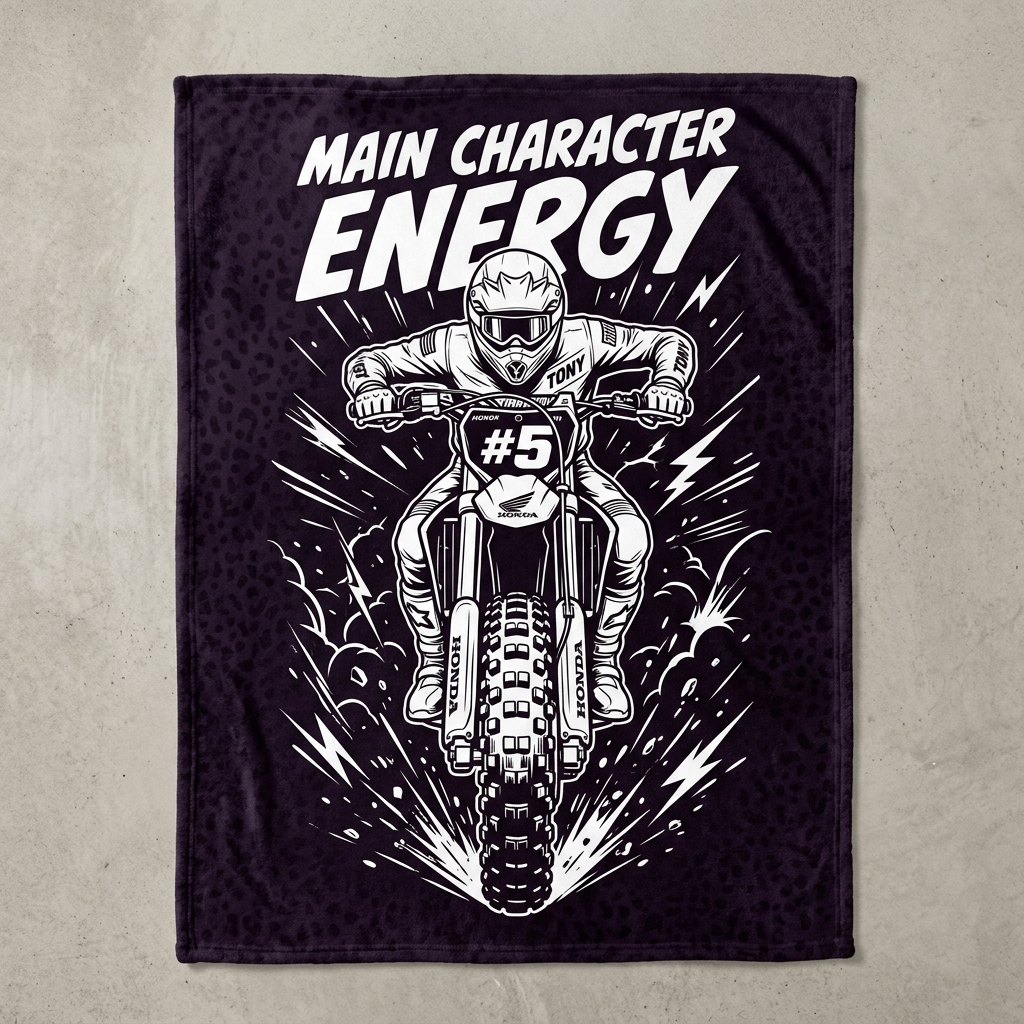Personalized Main Character Energy Motocross Rider Personalized Name Number Fleece Blanket For Dirt Bike Fans
