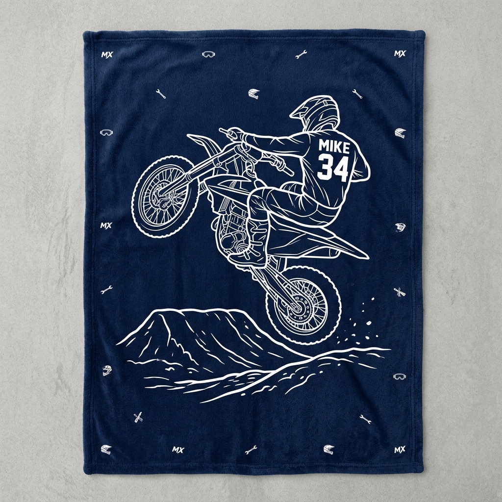 Personalized Motocross Dirt Bike Rider Personalized Name Number Fleece Blanket For MX Fans