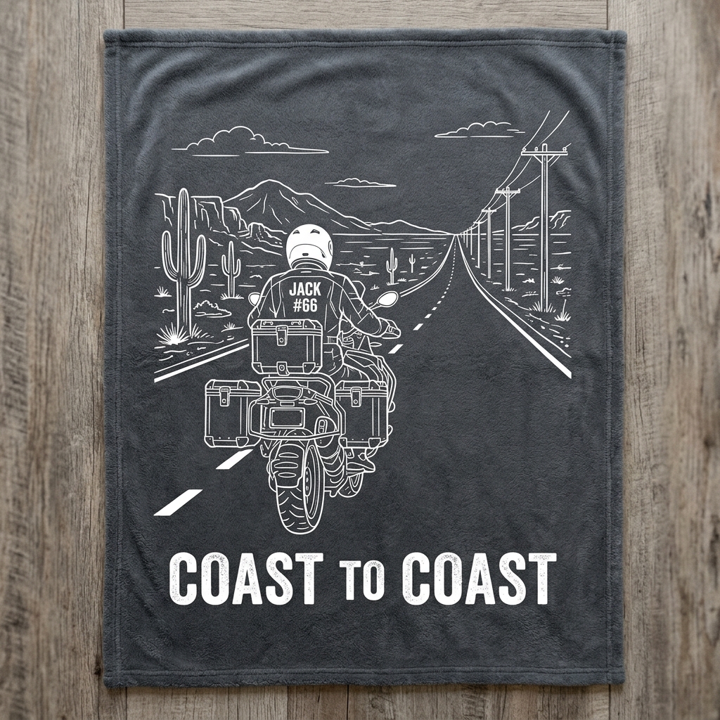Personalized Coast To Coast Desert Touring Motorcycle Personalized Name Number Fleece Blanket