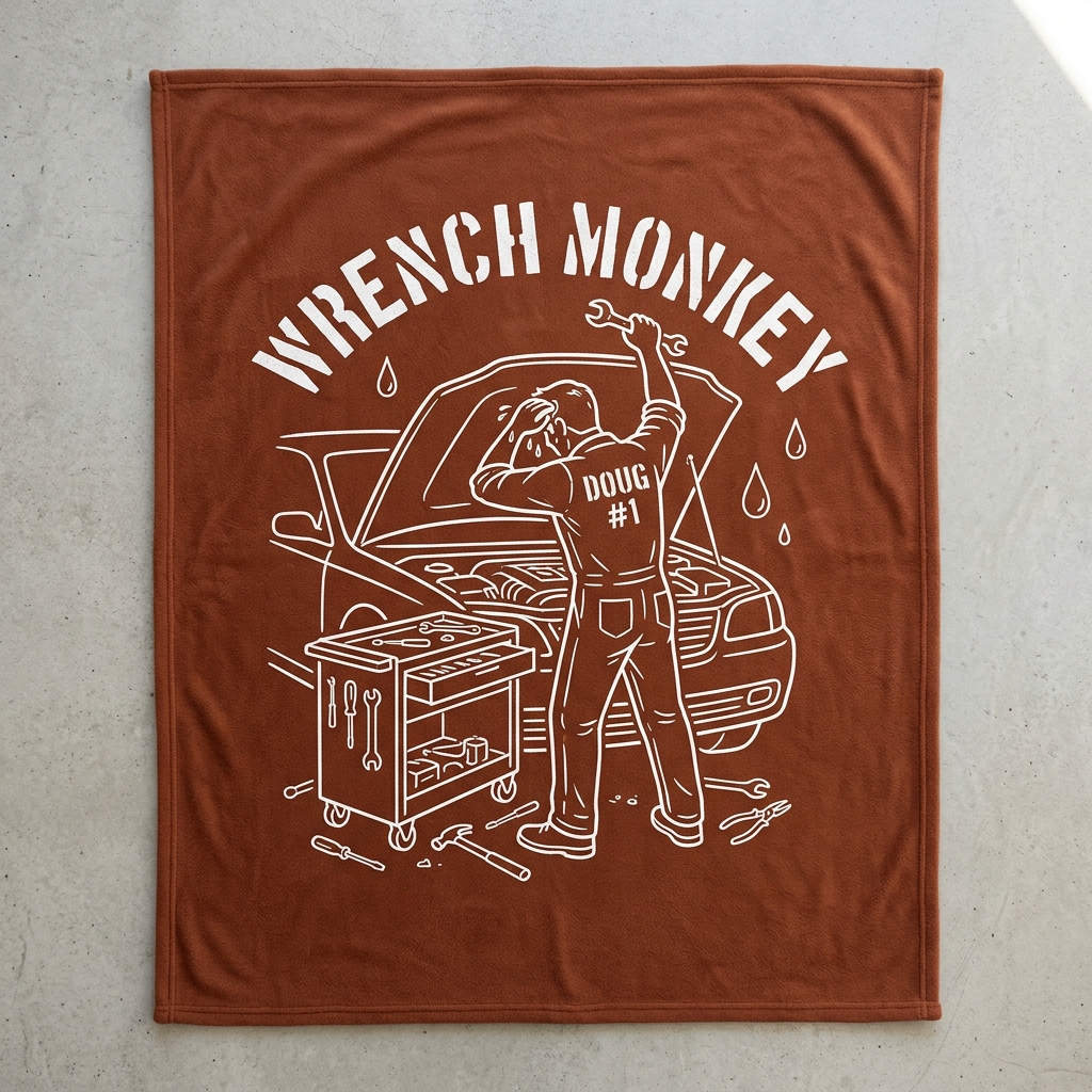 Personalized Wrench Monkey Mechanic Garage Personalized Name Number Fleece Blanket For Car Repair Lovers