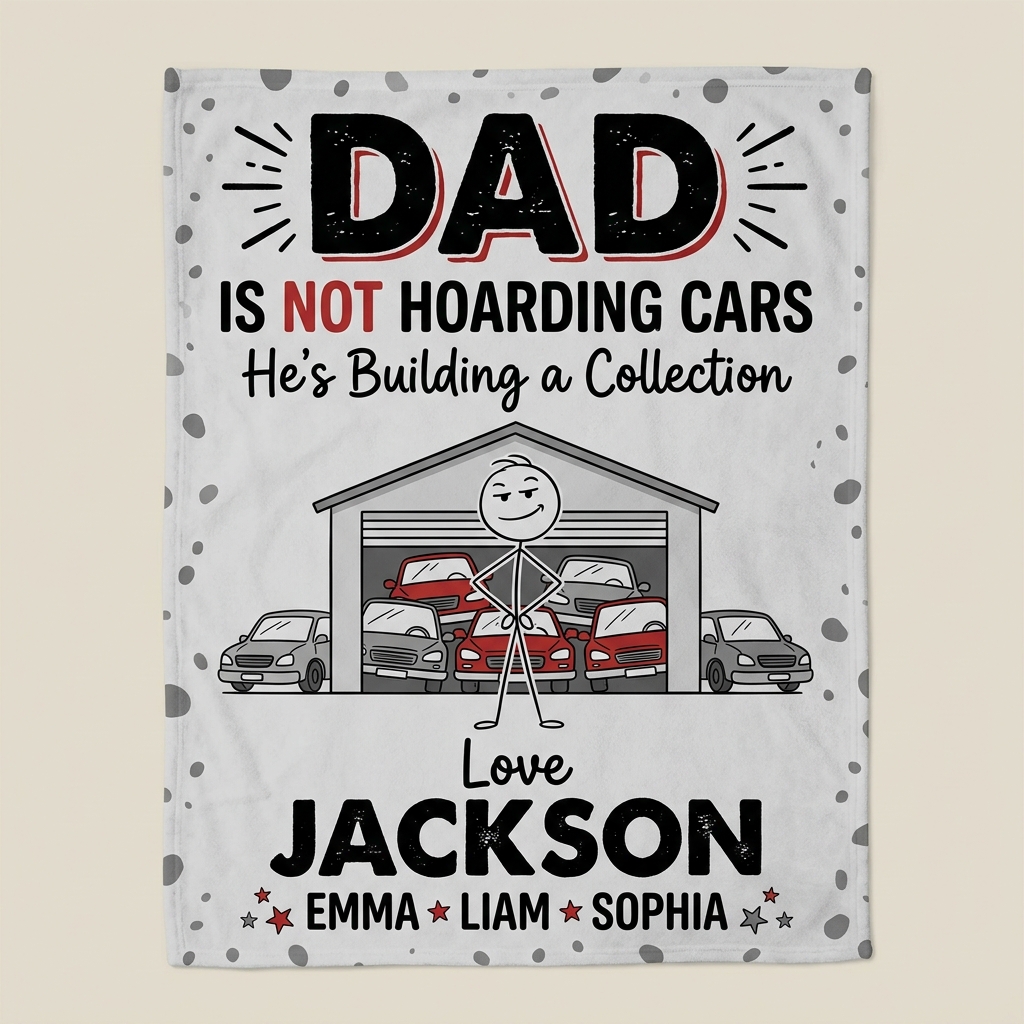 Personalized Funny Car Collector Dad Personalized Family Names Fleece Blanket For Auto Lover Fathers