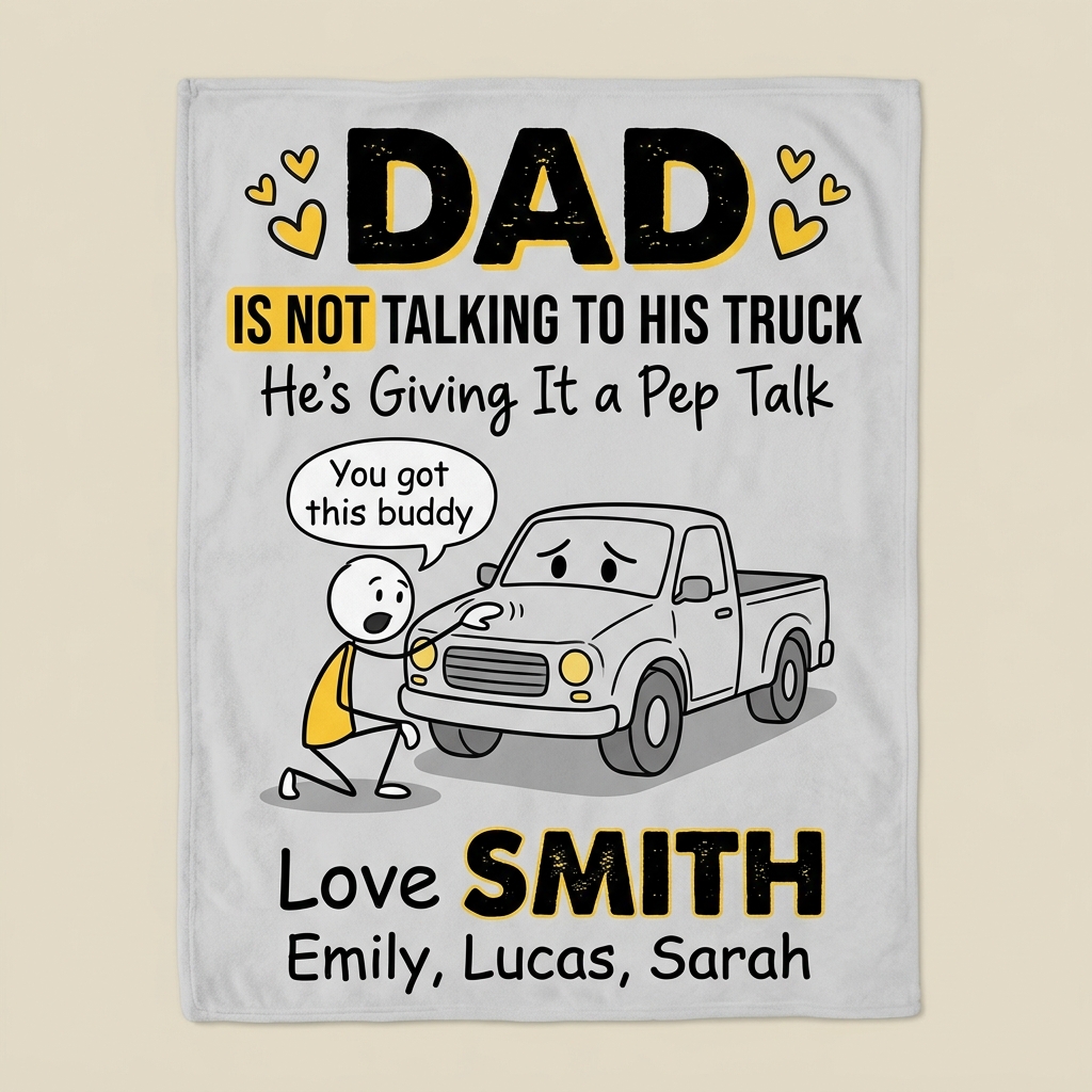 Personalized Funny Truck Lover Dad Personalized Family Name Fleece Blanket