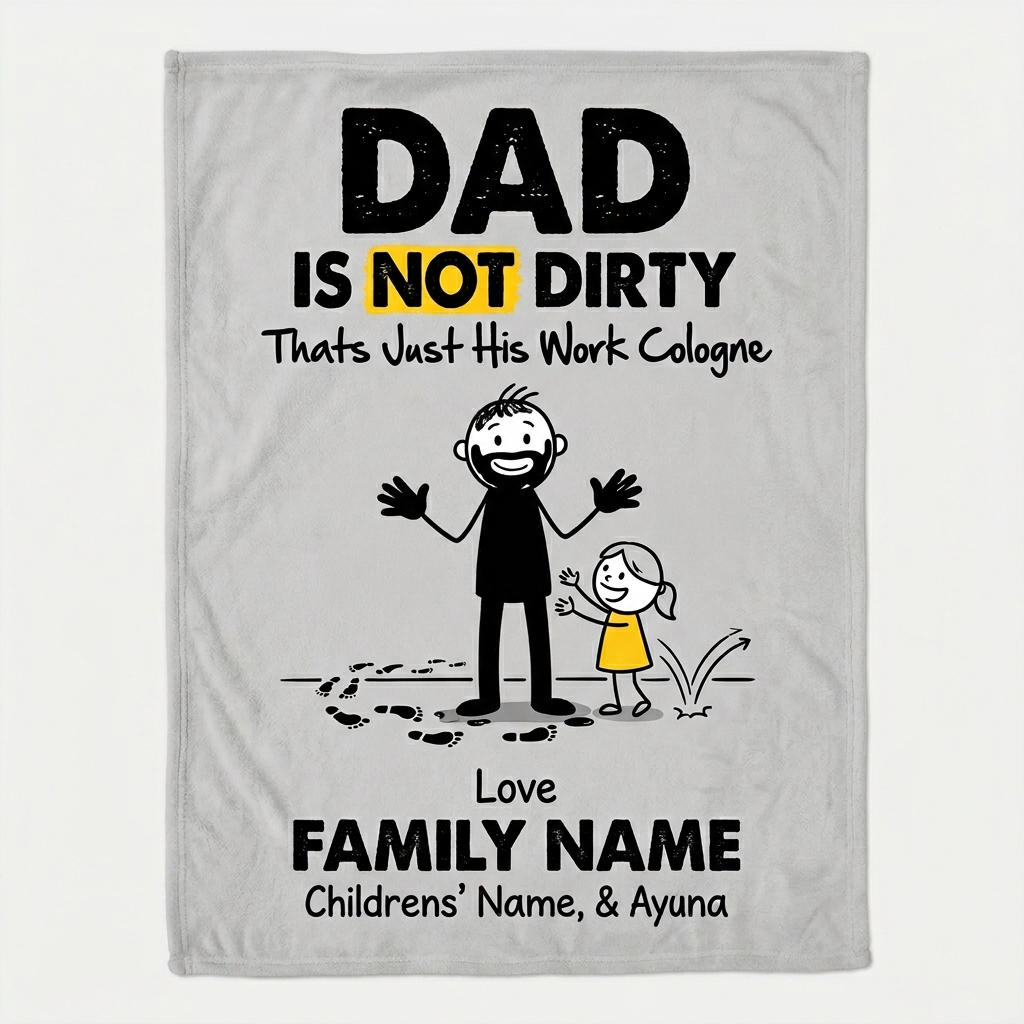 Personalized Funny Mechanic Dad Work Cologne Personalized Family Name Fleece Blanket