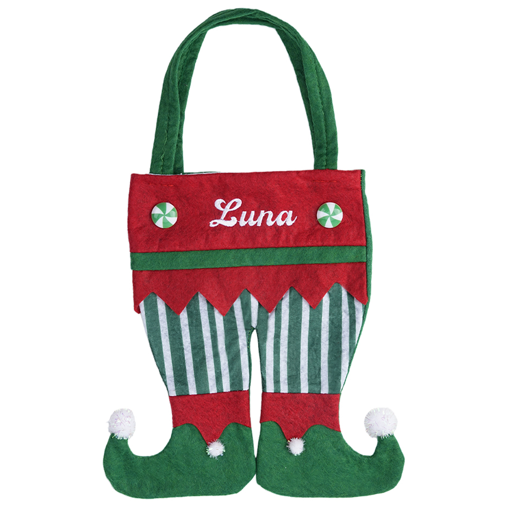 Personalized Name Embroidered Elf Christmas Stocking Festival Fireplace Christmas Tree Hanging Ornament Home Decor Christmas Gift for Family and Kids