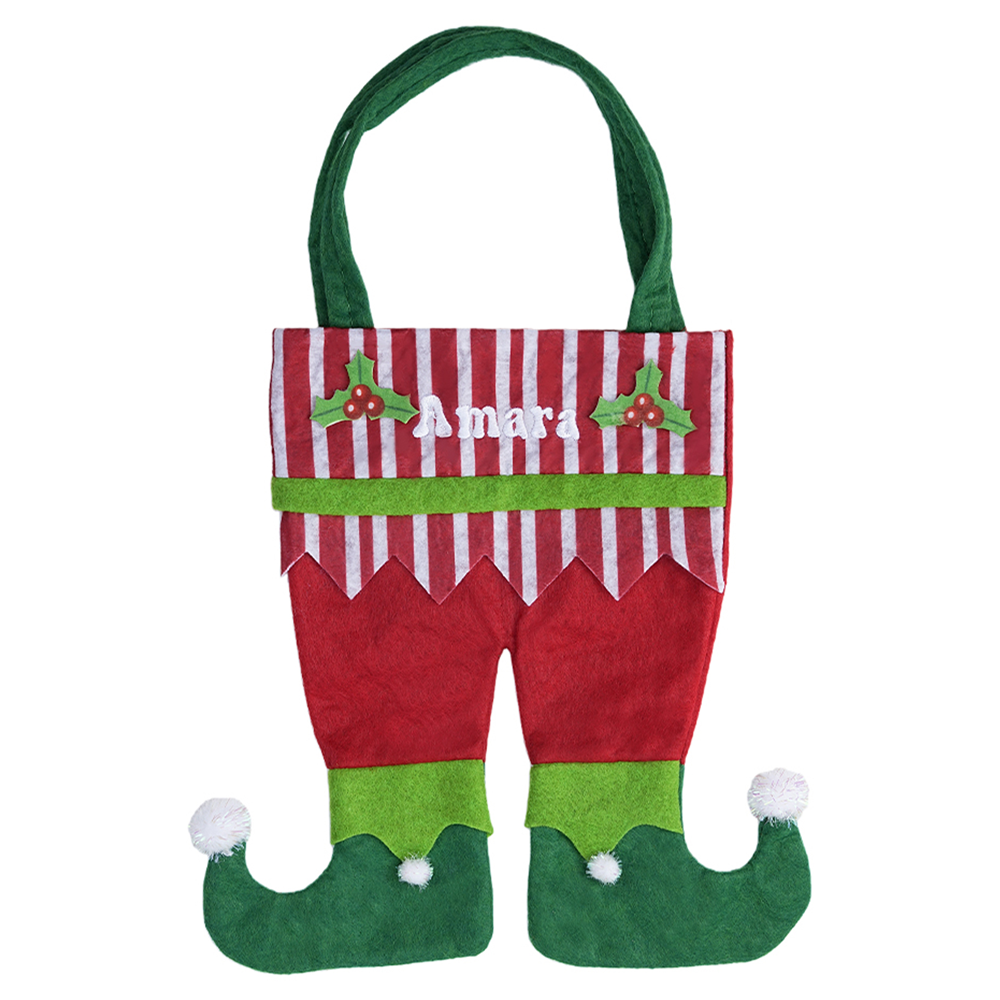 Personalized Name Embroidered Elf Christmas Stocking Festival Fireplace Christmas Tree Hanging Ornament Home Decor Christmas Gift for Family and Kids