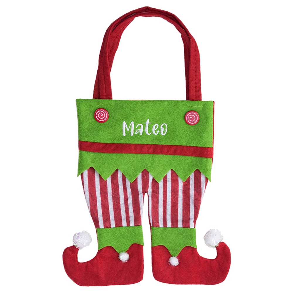 Personalized Name Embroidered Elf Christmas Stocking Festival Fireplace Christmas Tree Hanging Ornament Home Decor Christmas Gift for Family and Kids