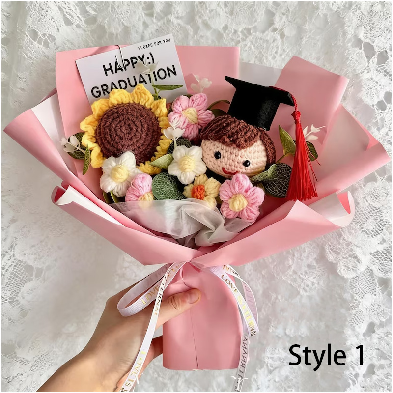 Handmade Crochet Flower Plush Doll Gift Unique Keepsake for Celebration Congratulations Event Graduation Bouquet Class Gifts for Him Her