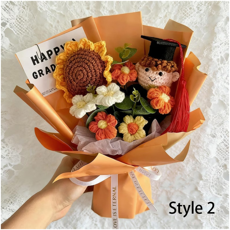 Handmade Crochet Flower Plush Doll Gift Unique Keepsake for Celebration Congratulations Event Graduation Bouquet Class Gifts for Him Her