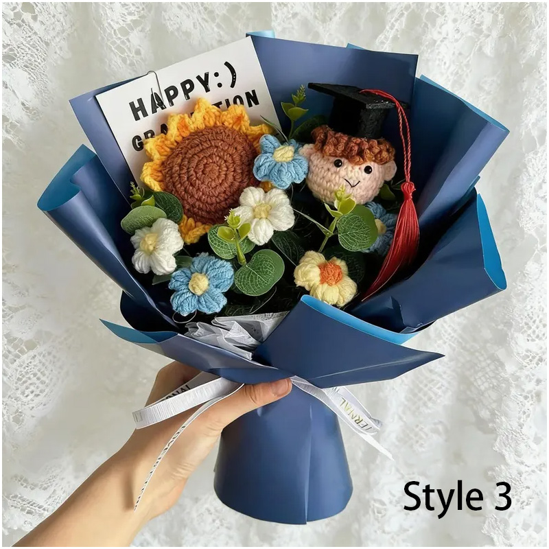 Handmade Crochet Flower Plush Doll Gift Unique Keepsake for Celebration Congratulations Event Graduation Bouquet Class Gifts for Him Her