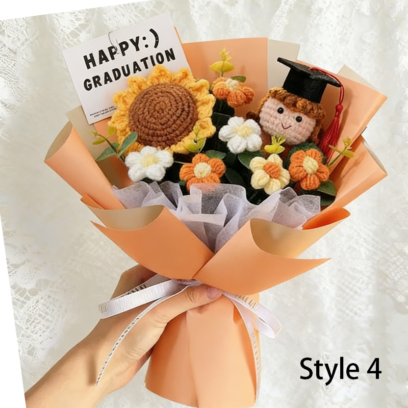 Handmade Crochet Flower Plush Doll Gift Unique Keepsake for Celebration Congratulations Event Graduation Bouquet Class Gifts for Him Her