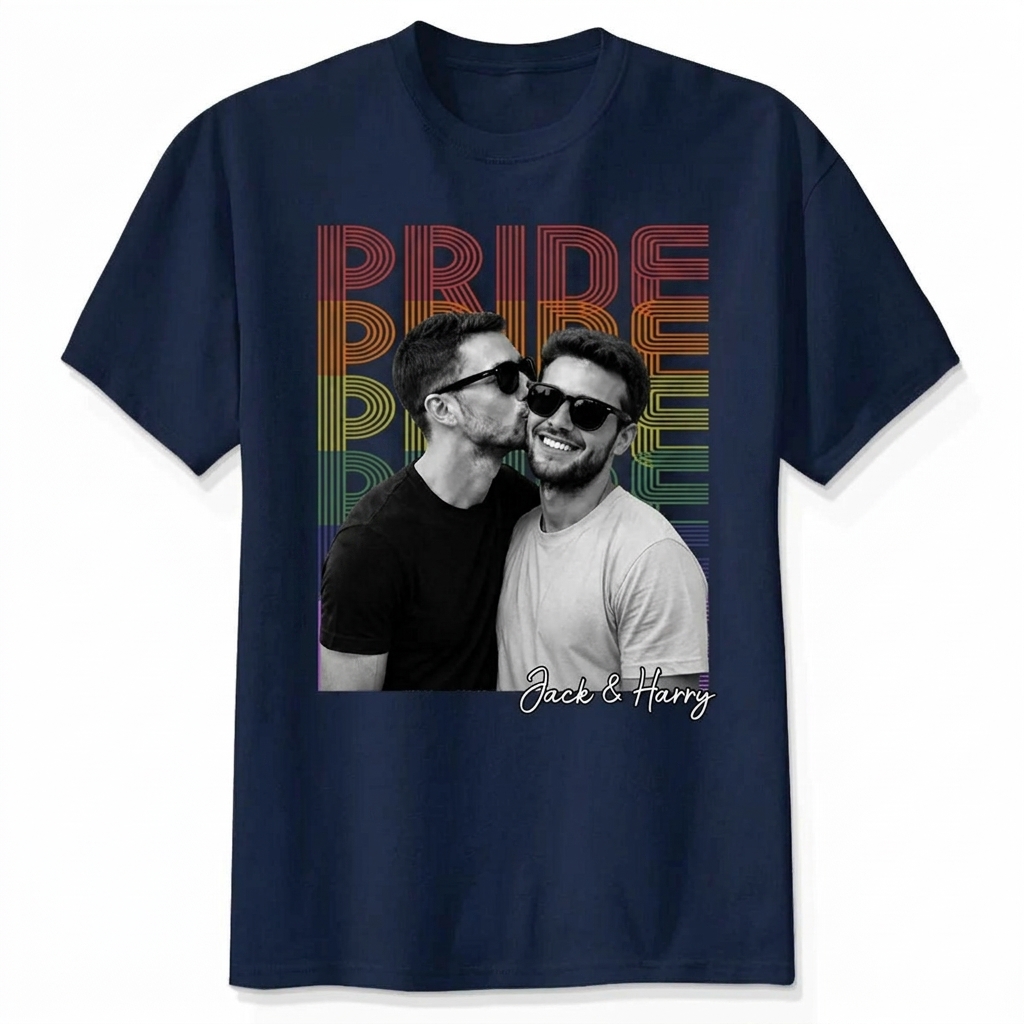 Personalized Pride Couple Shirt with Photo and Name Custom LGBTQ+ Gift Custom Face Graphic Tee LGBTQ Amsterdam World Pride 25th Anniversary Equality Gift