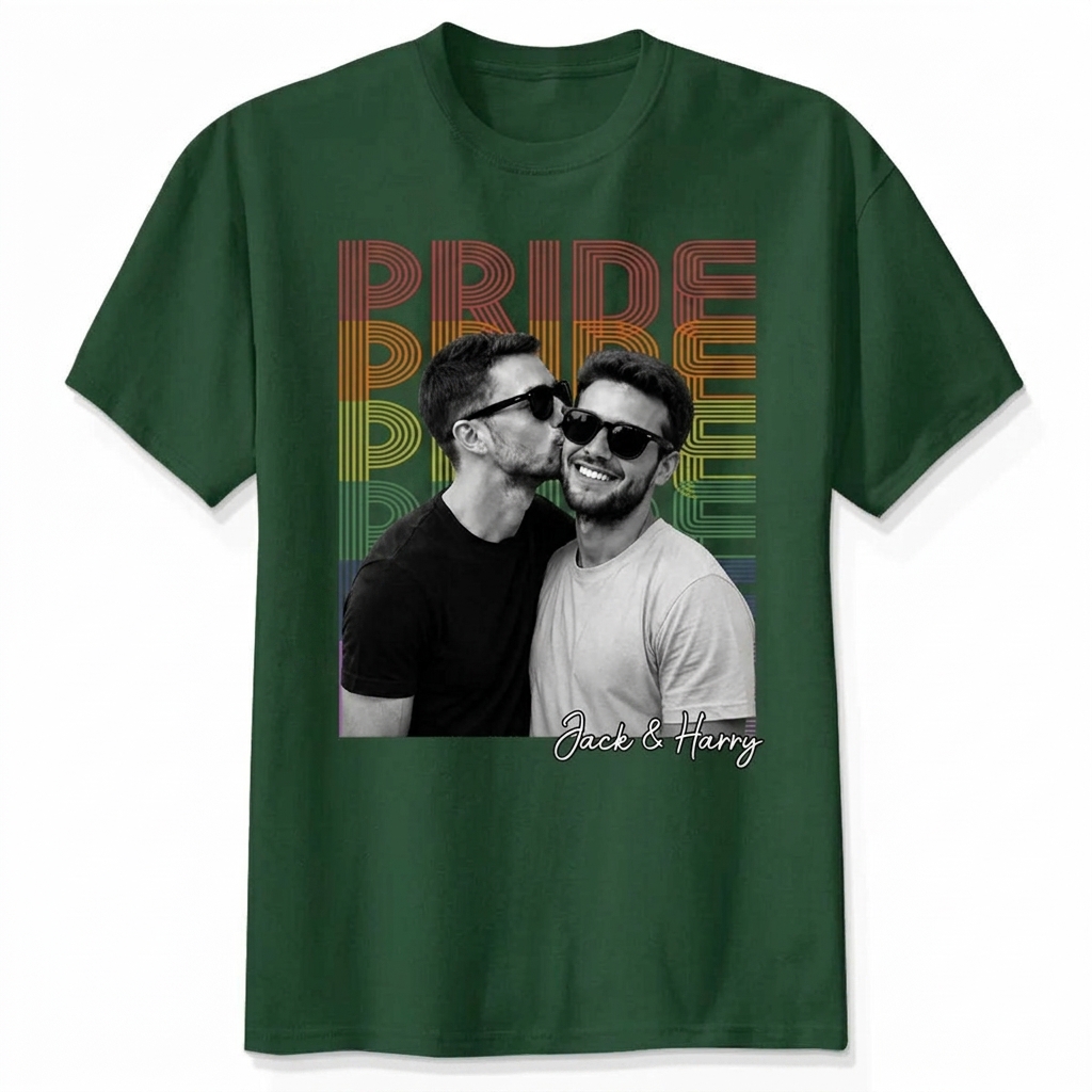 Personalized Pride Couple Shirt with Photo and Name Custom LGBTQ+ Gift Custom Face Graphic Tee LGBTQ Amsterdam World Pride 25th Anniversary Equality Gift