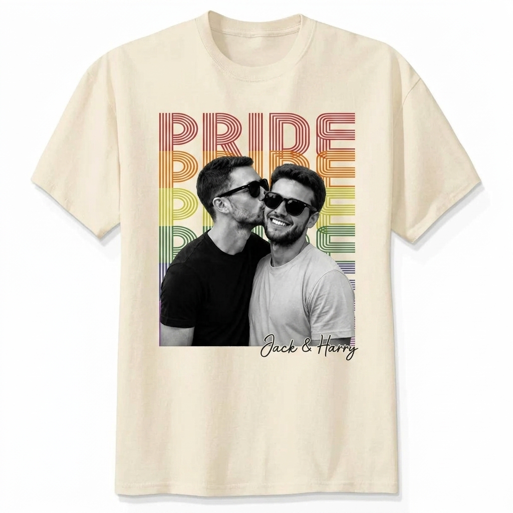 Personalized Pride Couple Shirt with Photo and Name Custom LGBTQ+ Gift Custom Face Graphic Tee LGBTQ Amsterdam World Pride 25th Anniversary Equality Gift