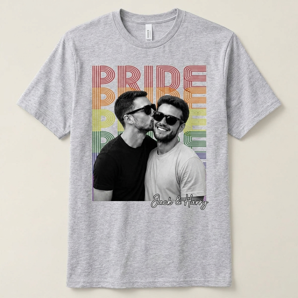 Personalized Pride Couple Shirt with Photo and Name Custom LGBTQ+ Gift Custom Face Graphic Tee LGBTQ Amsterdam World Pride 25th Anniversary Equality Gift