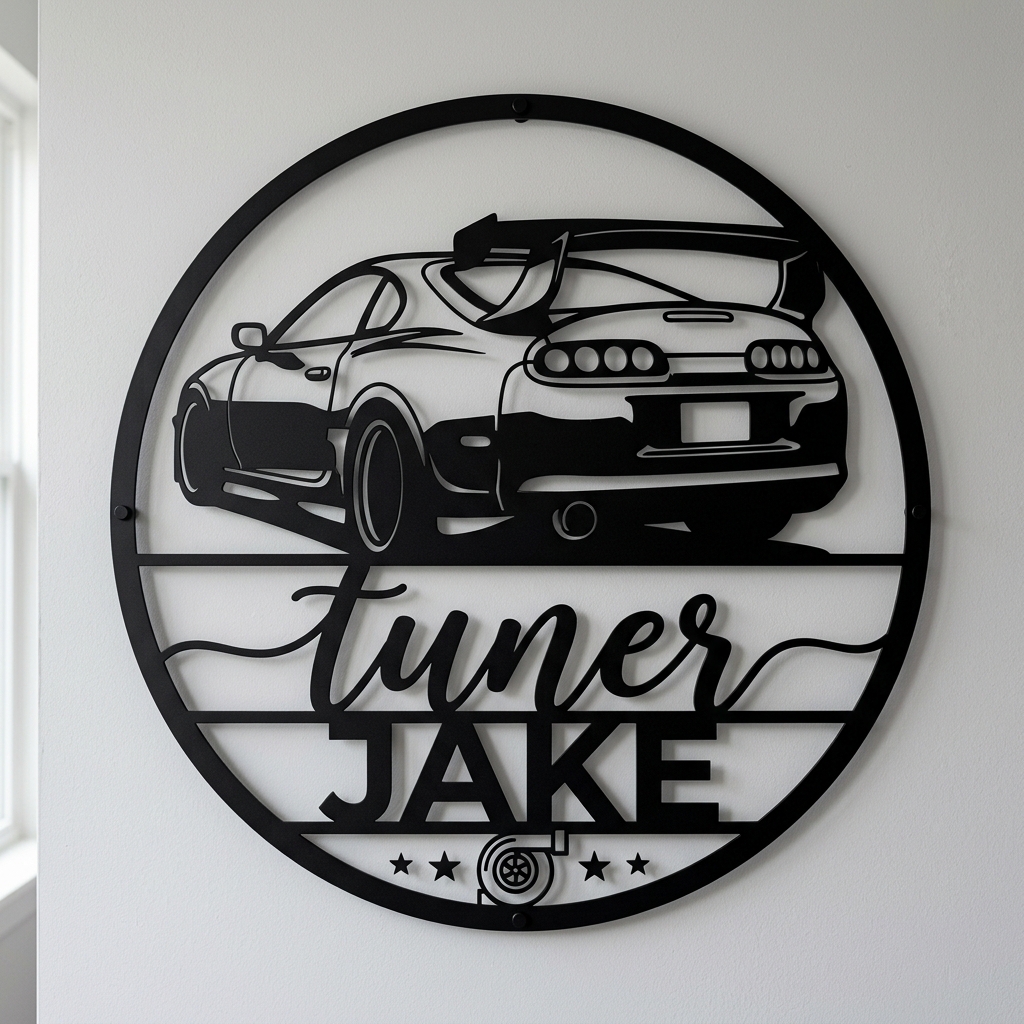 Personalized Classic Car Garage Name Round Metal Wall Sign