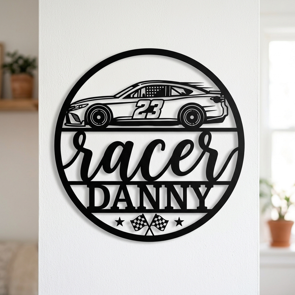 Personalized Classic Car Garage Name Round Metal Wall Sign