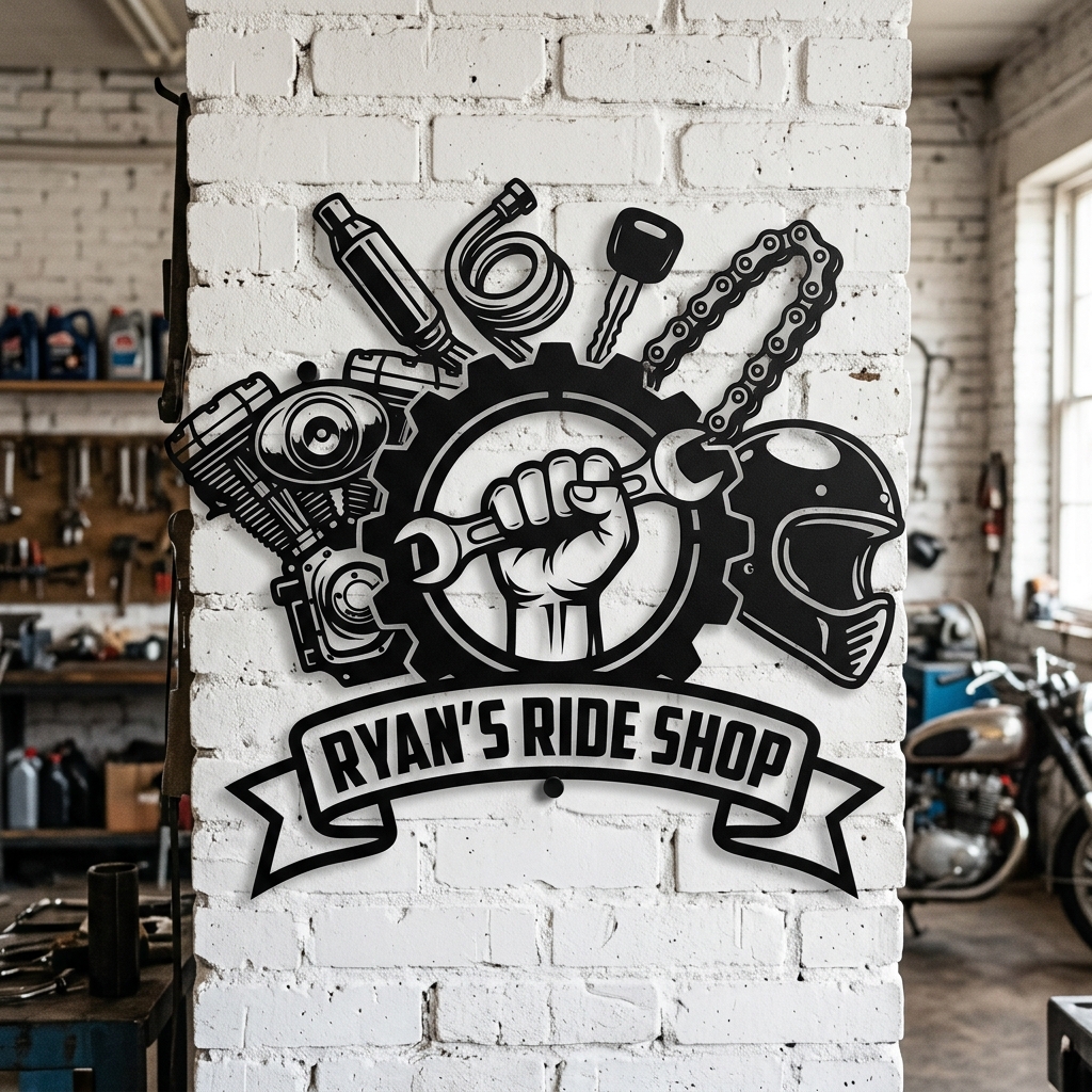 Personalized  Mechanic Garage Motorcycle Shop Themed Custom Name Metal Wall Sign