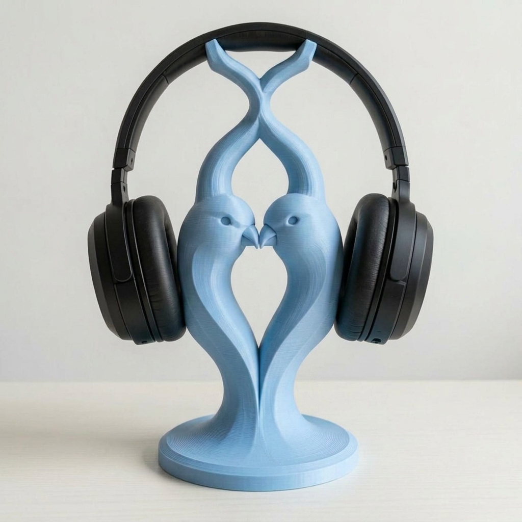 Lovebird 3D Printed Headphone Stand - Artisan Hand Painted Headset Holder for Gaming Desks and Music Lovers