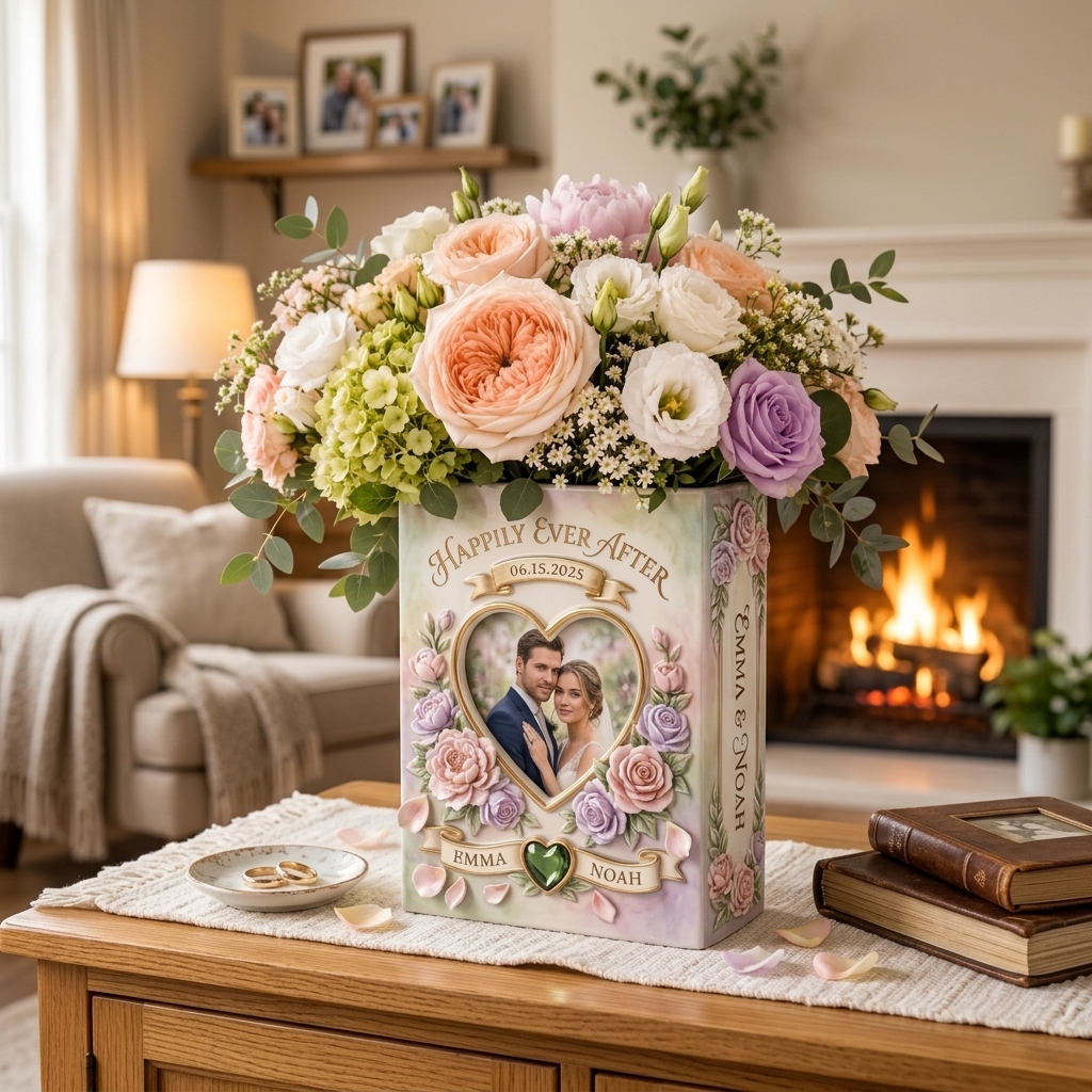 Personalized Engagement Ceramic Book Vase, Wedding Vase Gift, Custom Couple Name Book Vase,Gift for Newlyweds, Wedding Anniversary Gift for Couple