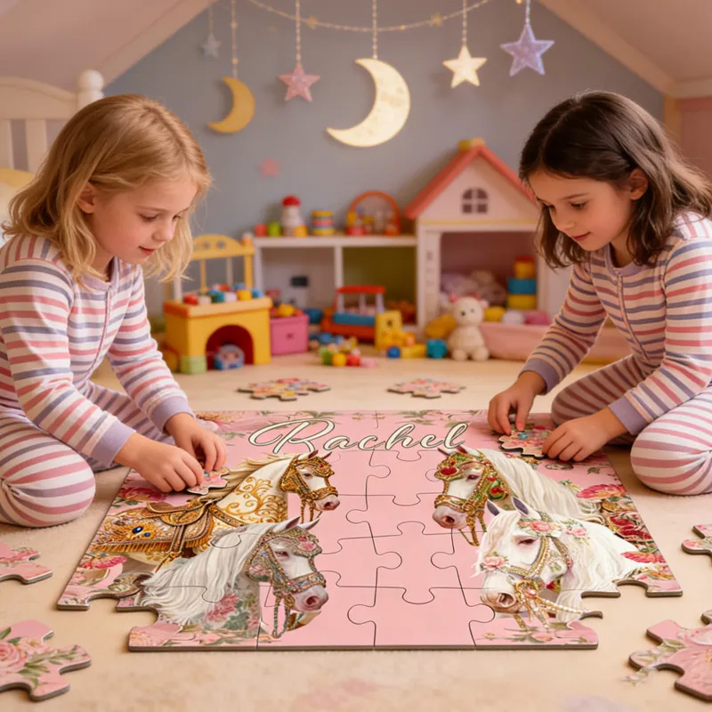 Personalised Children Name Puzzle Kids Custom Floral Star Horse ABC Jigsaw Educational Gift for Riding Lovers Equestrian Lovers