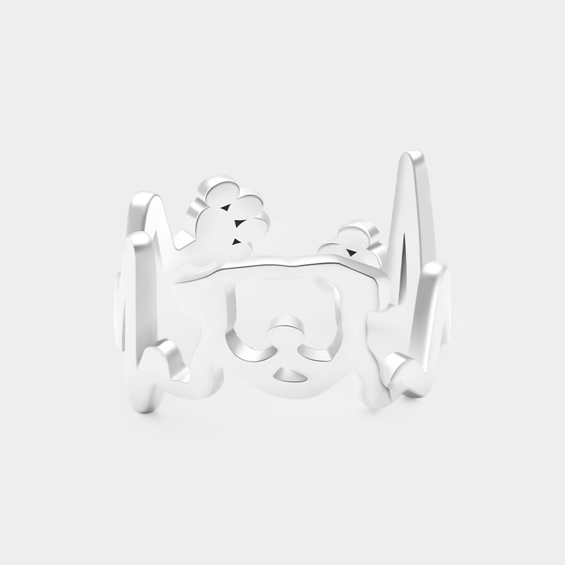 Personalized Dog Face and Paw Ring with Heartbeat Design Unique Gift for Dog Lovers and Pet Owners 925 Sterling Silver