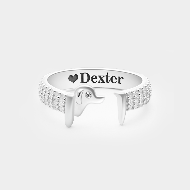 Personalized Dog Nailhead Ring with Engraved Message and Pet's Birthstone Unique Sterling Silver Jewelry for Dog Lovers