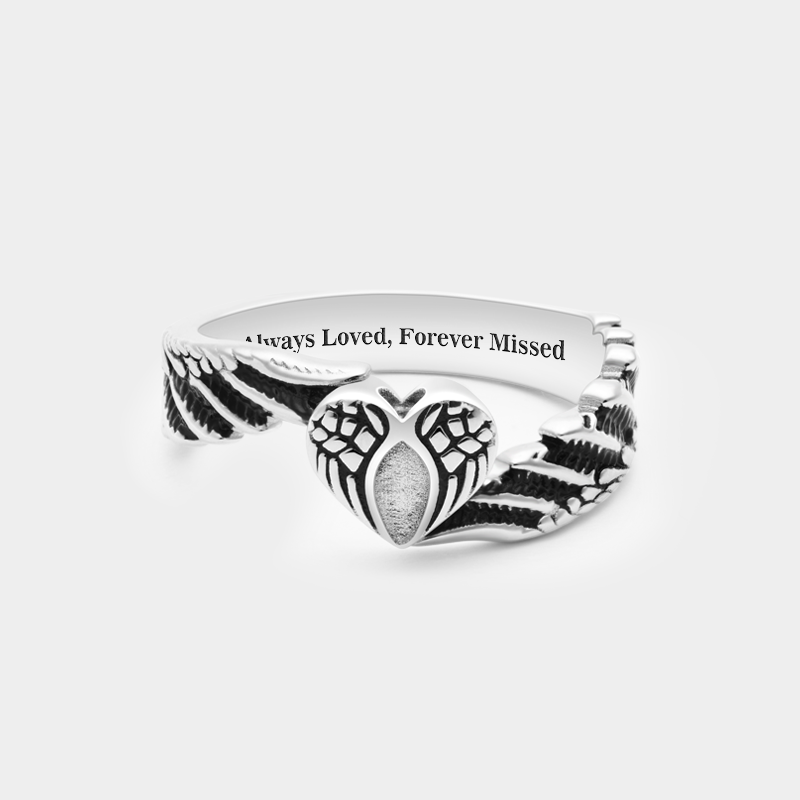 Personalized Angel Wing Wrapped Heart Ring with Engraved Message Personalized Sterling Silver Memorial Jewelry