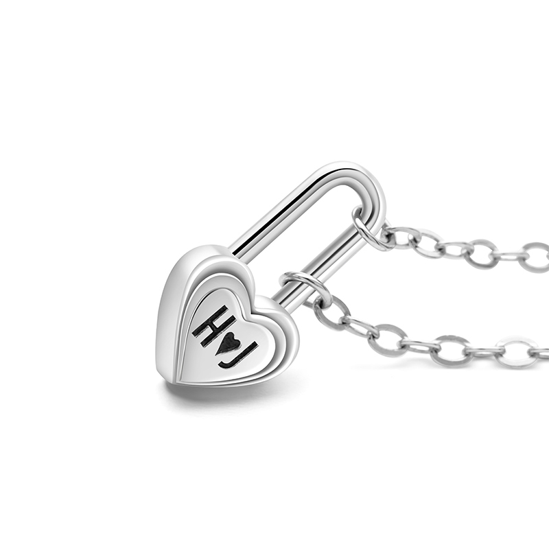 Personalized Radiant Heart Lock Pendant Necklace with Couple's Initials Custom Sterling Silver Jewelry for Lovers