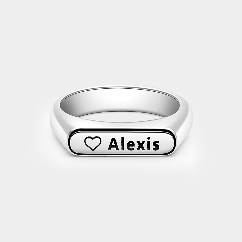 Personalized Heart and Name Bar Ring in Sterling Silver Unique Custom Jewelry for Loved Ones