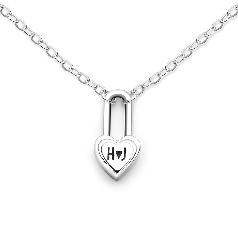 Personalized Radiant Heart Lock Pendant Necklace with Couple's Initials Custom Sterling Silver Jewelry for Lovers