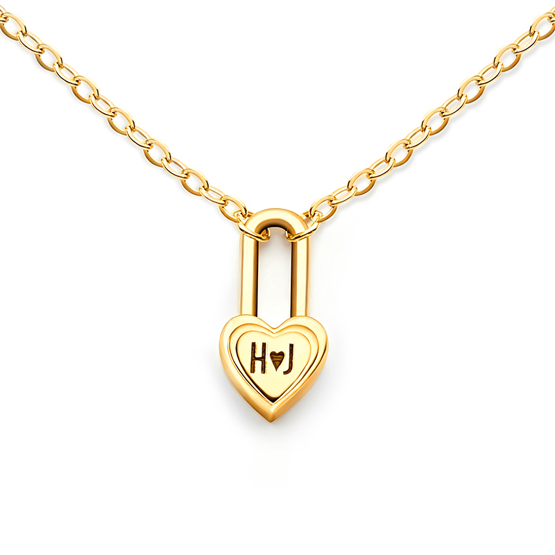 Personalized Radiant Heart Lock Pendant Necklace with Couple's Initials Custom Sterling Silver Jewelry for Lovers