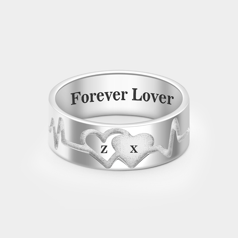 Personalized Sterling Silver Heartbeat Ring with Initials and Message Custom Romantic Sterling Silver Jewelry for Lovers