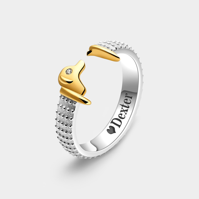 Personalized Dog Nailhead Ring with Engraved Message and Pet's Birthstone Unique Sterling Silver Jewelry for Dog Lovers