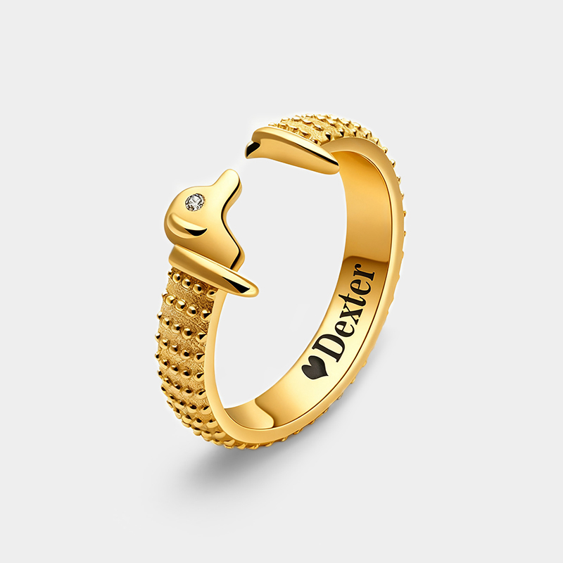 Personalized Dog Nailhead Ring with Engraved Message and Pet's Birthstone Unique Sterling Silver Jewelry for Dog Lovers