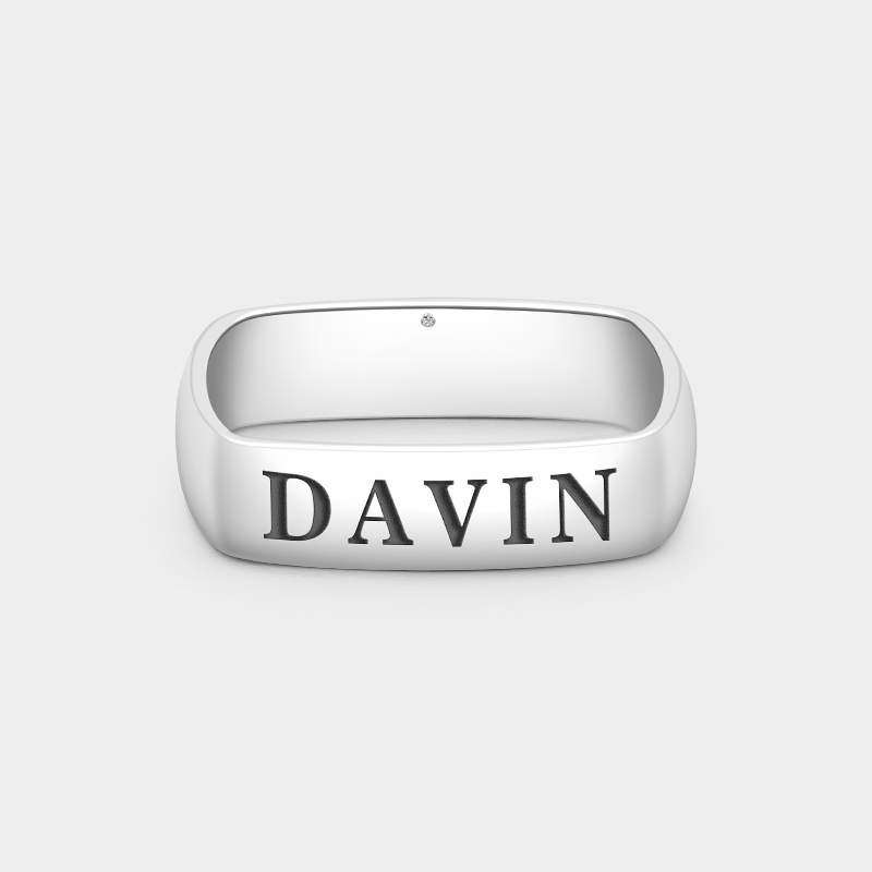 Personalized Sterling Silver Square Ring with Birthstone and Engraved Name Unique Custom Sterling Silver Jewelry