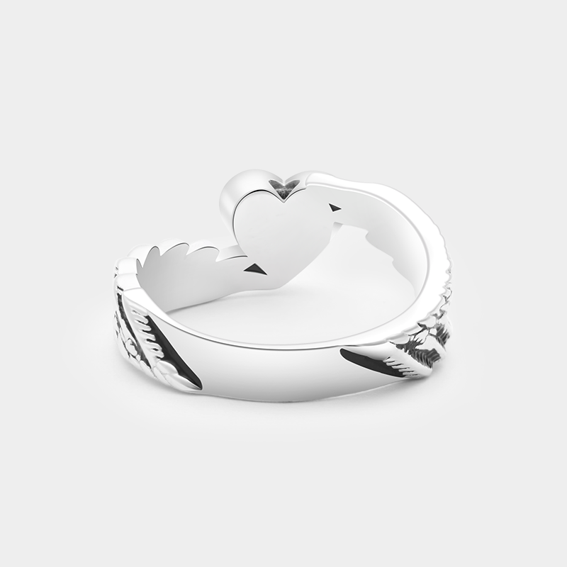 Personalized Angel Wing Wrapped Heart Ring with Engraved Message Personalized Sterling Silver Memorial Jewelry