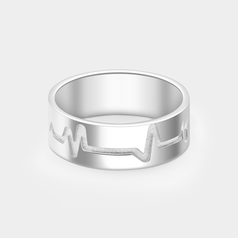 Personalized Sterling Silver Heartbeat Ring with Initials and Message Custom Romantic Sterling Silver Jewelry for Lovers