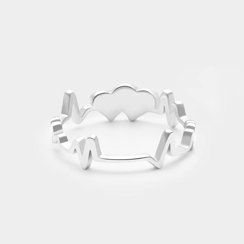 Personalized Irregular Heartbeat Ring with Couple's Initials Unique Sterling Silver Jewelry for Lovers