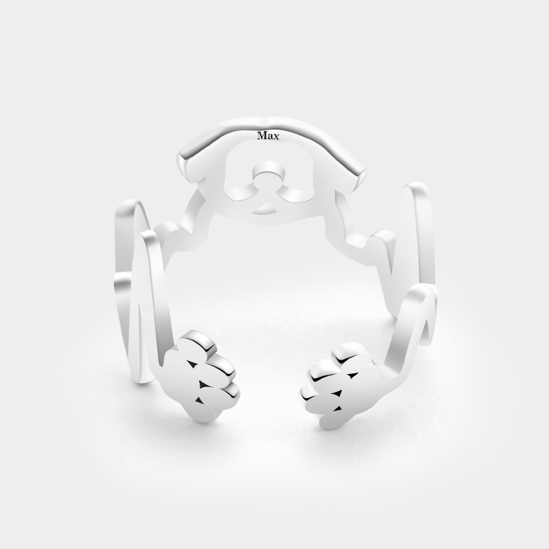 Personalized Dog Face and Paw Ring with Heartbeat Design Unique Gift for Dog Lovers and Pet Owners 925 Sterling Silver