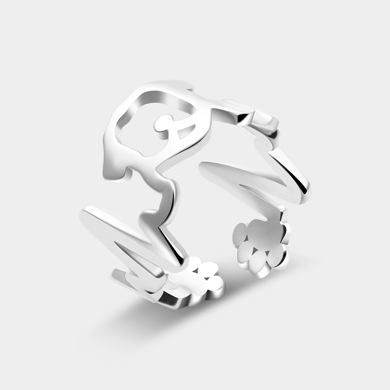 Personalized Dog Face and Paw Ring with Heartbeat Design Unique Gift for Dog Lovers and Pet Owners 925 Sterling Silver